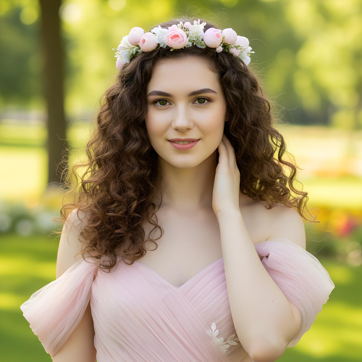 KorViSHOW Fairy Pink Flower Crown, Artificial Boho Rose Floral Headpiece, Adjustable Forest Woodland Flower Headbands for Women Girls Maternity Wedding Renaissance Festival Party Hair Accessories