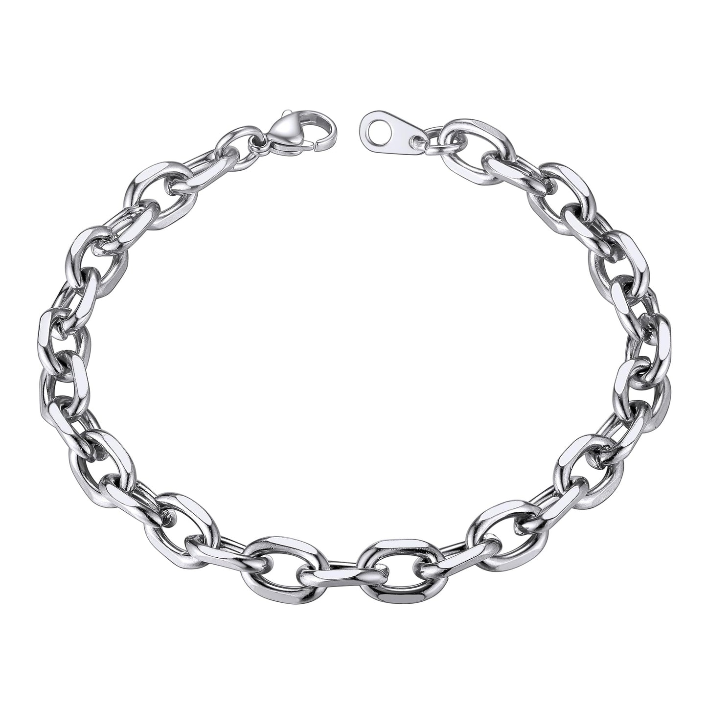 ChainsHouse Cable Chain Bracelet Stainless Steel Rolo Punk Rapper Cable Wrist Chain Bracelet 7mm 8.3 inch