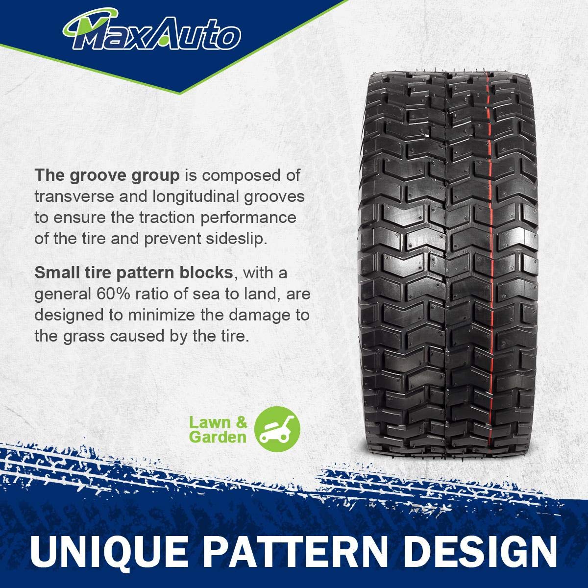 MaxAuto 15x6.00-6nhs Lawn Mower Tires 15x6x6 Lawn Tractor Tire 15x6-6 Turf Tires, 4 Ply Tubeless Tire, 565 lbs Capacity, Set of 2