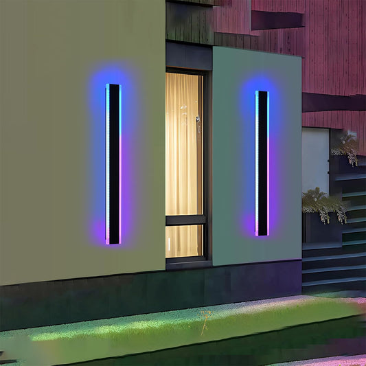 QueeuQ 2 Pack Modern RGB Outdoor Wall Lights for Patio,48 inch Long Outdoor LED Wall Lights,Dimmable LED Long Linear Exterior Lighting,Outside Linear Wall Light for Front Door,Garage,Enterway