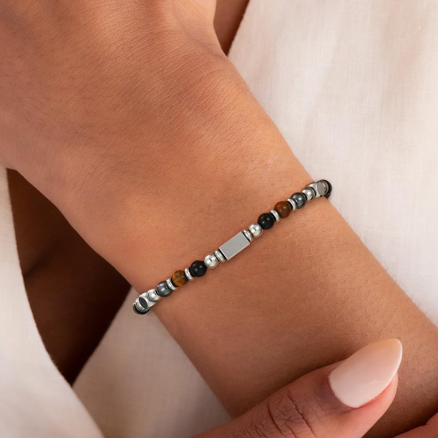 ESPVO Triple Protection Bracelet for Women Gifts Energy Hematite Black Tourmaline Tigers Eye Bead Crystal Healing Obsidian Guardian Piedra Turmalina Negra Jewelry Natural Stones Teens