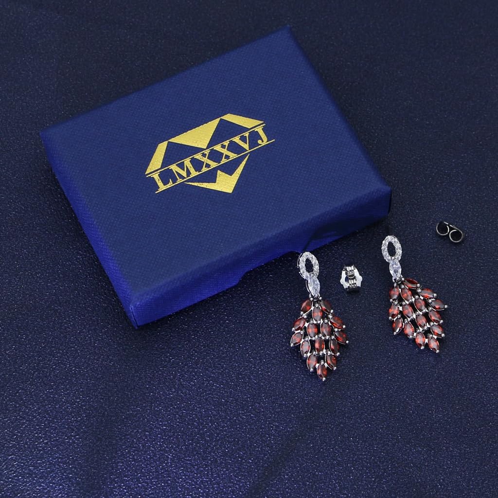 LMXXVJ Red Cubic Zirconia Drop Diamond Earrings for Women,Created Red Garnet Stud Earring Jewelry Wedding Pageant Proms Earring for Mom/Wife/Sister/Best Friend/Bridal/Bridesmaid,Silver-Tone