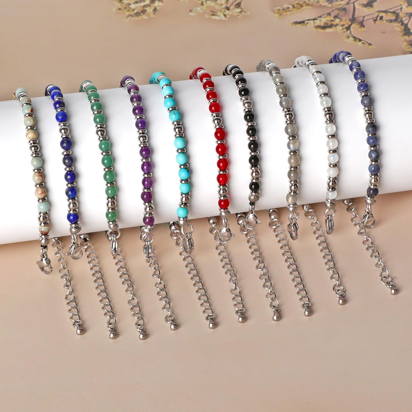 4mm Imperial Jasper Tiny Beaded Bracelets For Women, Energy Gem Charm Jewelry Adjustable Bracelet Gifts for Mom, Daughter, Wife, Coworkers, Friends, Bestie