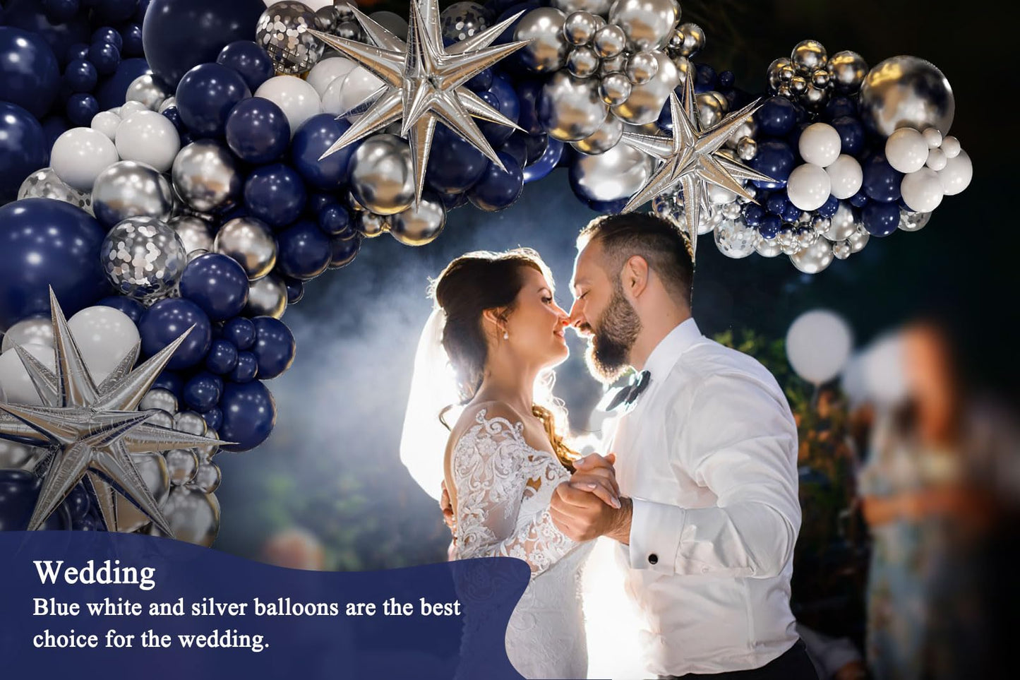 130pcs Navy Blue and Silver Balloon Garland Arch Kit with 3pcs Silver Star Balloons, Royal Blue Metallic Silver White Balloons for Birthday Baby Shower Wedding Graduation Party Decorations