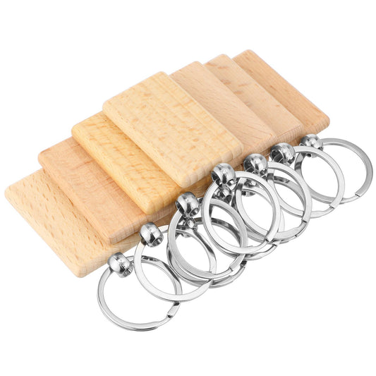 50 Pcs Beech Wood Engraving Blanks, Rectangular Blank Keychains with Metal Rings for Laser Engraving, Wood Burning, DIY Crafts, Gift Tags & Pet ID
