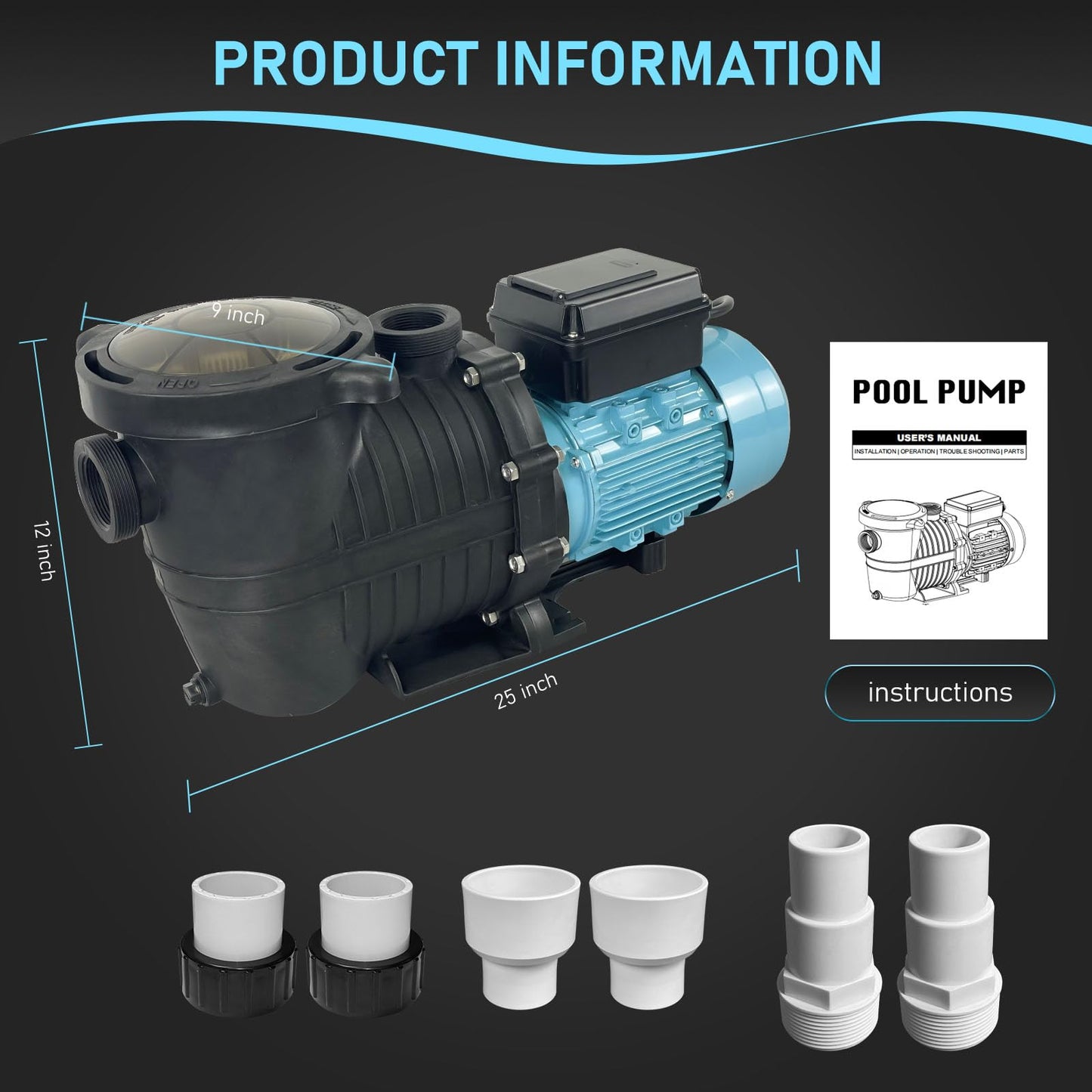 Variable 3-speed Swimming Pool Pump, 1.5 HP Multiple Speed Programmable Pool Pump, 230V 5880GPH Intelligent In/above ground pool pump, Compatible with both 1.5" Pipe 2.0" Pipe 1.25/1.5" Hose