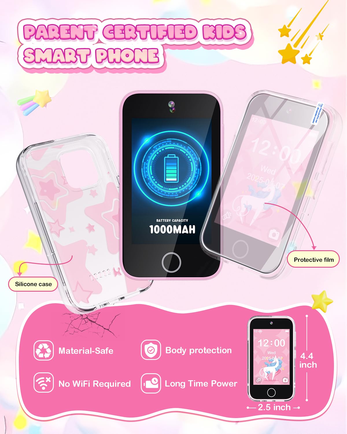 Kids Smart Phone for Girls, 3.5'' Touchscreen Kid Phones Toys for Girls 3 4 5 6 7 8 Years Old, Christmas Birthday Gift for Ages 3-8, Toddler Phone with Dual Camera, Music Player, Game, Habit Tracker