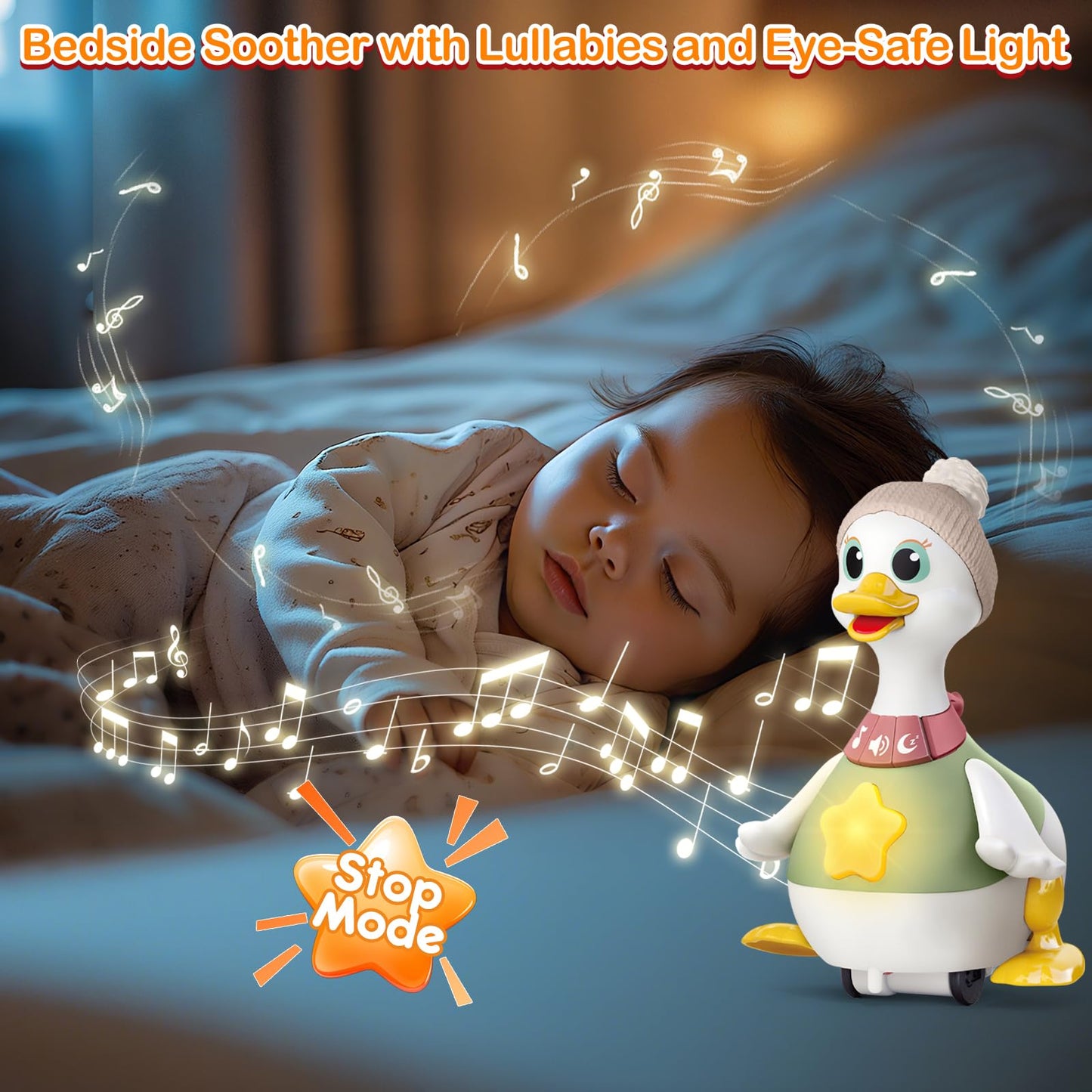 Sinpedex Musical Crawling Duck Baby Toys for 6-12 Months : Interactive Sensory Toy with Waddling & Calming Light for Tummy Time, Bedtime & Motor Skills | BPA-Free Infant Gift for 1 Year Old Boy Girl