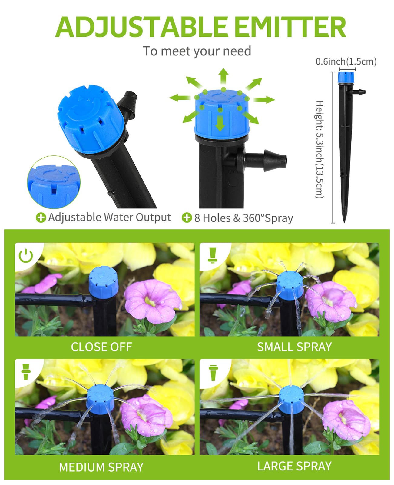 HIRALIY 50ft Drip Irrigation Kit Plant Watering System 8x5mm Blank Distribution Tubing DIY Automatic Irrigation Equipment Set for Garden Greenhouse Flower Bed Patio Lawn