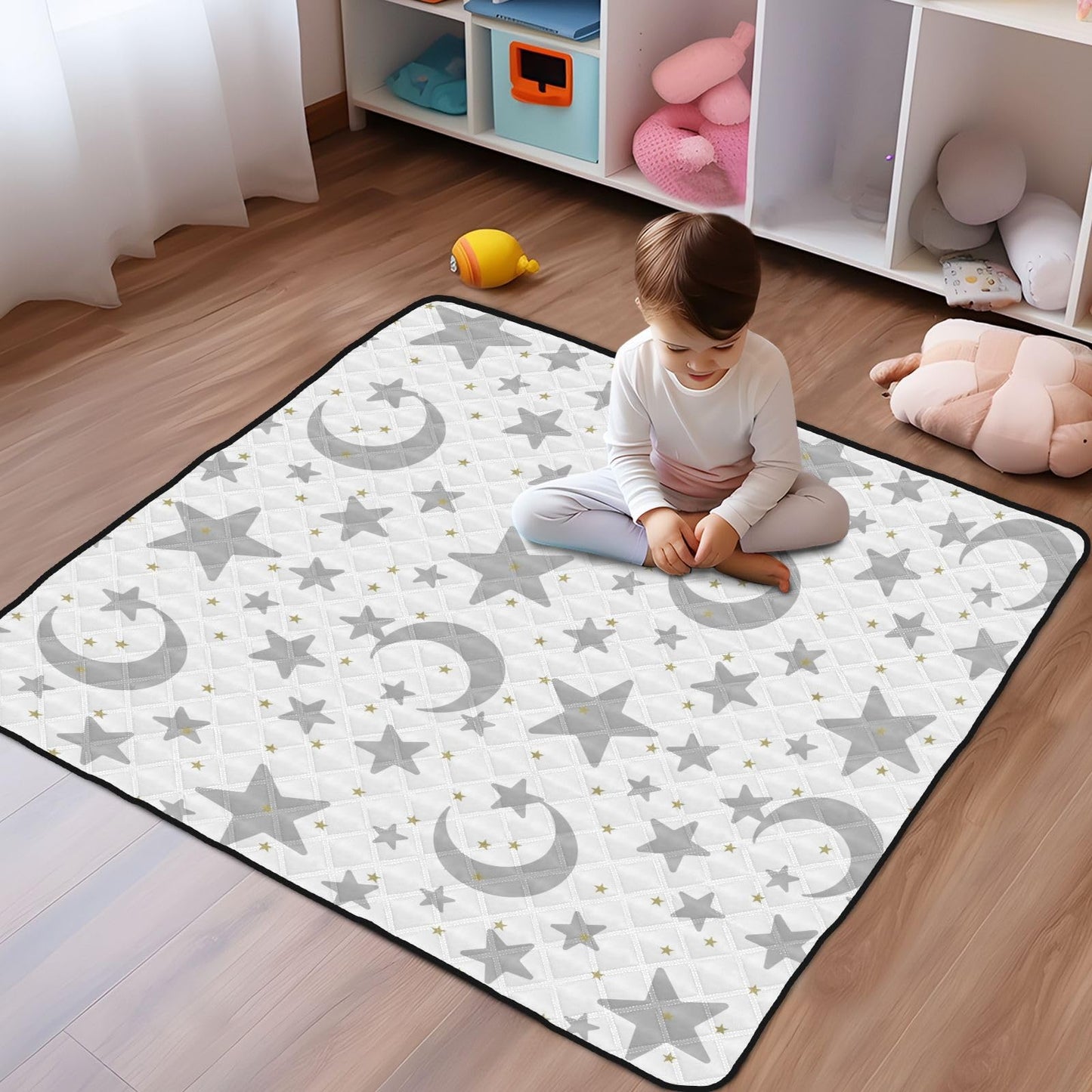 KICPOAY Baby Play Mat Stars Moon Pastel Grey 50 x 50 Playpen Mats for Floor Play Gym Crawling Mat Non-Slip Cushioned Baby Playmat for Infants, Babies, Toddlers
