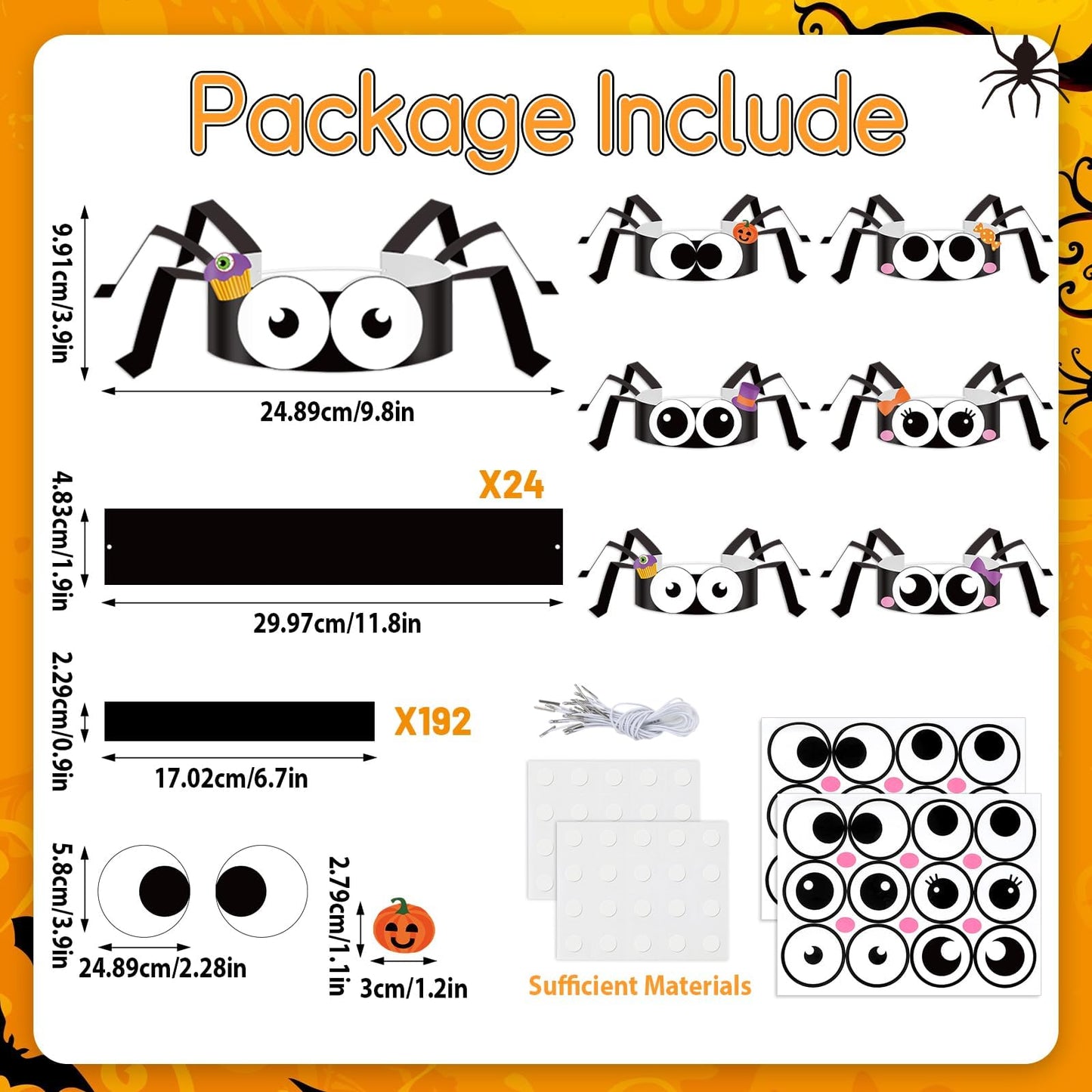 Qyeahkj 24 Sets Halloween Headbands Craft Kits DIY Spider Crown Art Sets Halloween Spider Paper Hat Making Kit DIY Stickers Art & Craft Adjustable Crown Party Decoration Holiday Activities Supplies