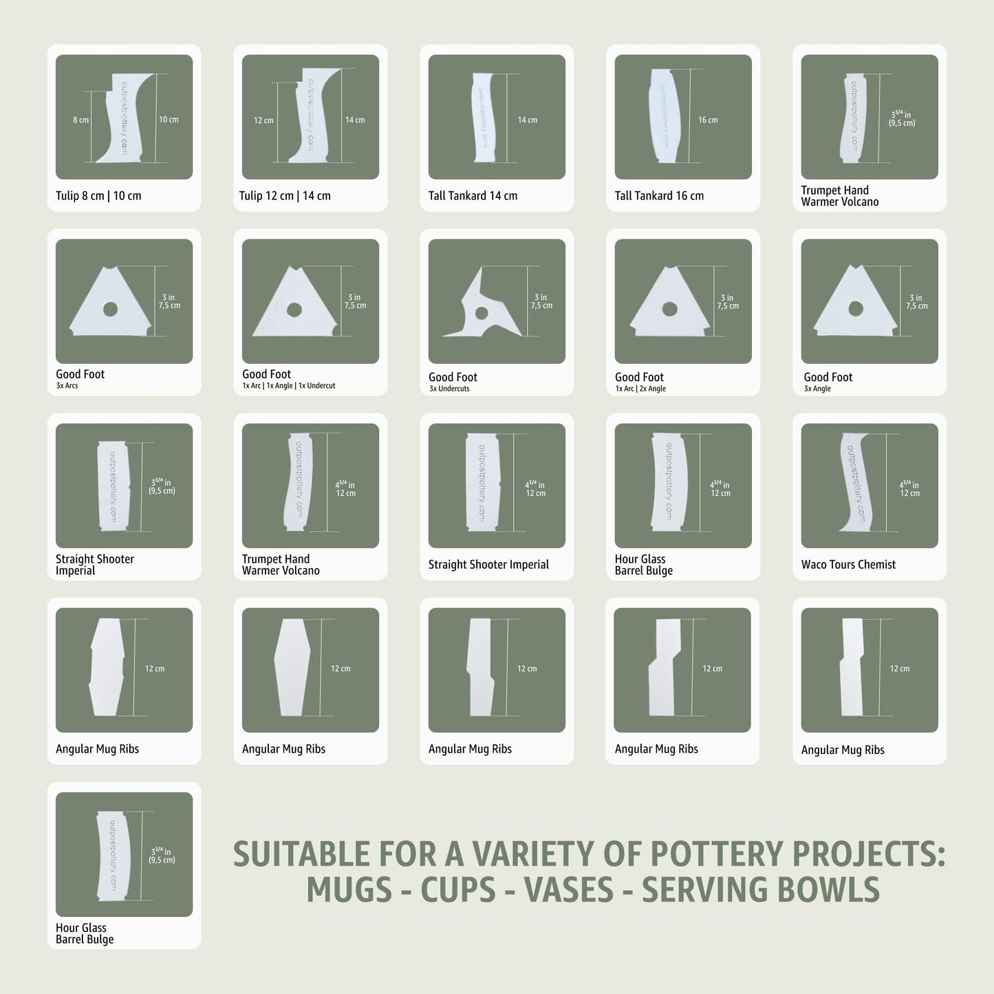 OUTPOST POTTERY Profile Ribs - Precision Pottery Rib Tools Made W/Durable PLA for Consistent Shapes, Floating Designs & Accurate Craft - Texture & Trimming Tools (Ultimate Bundle)