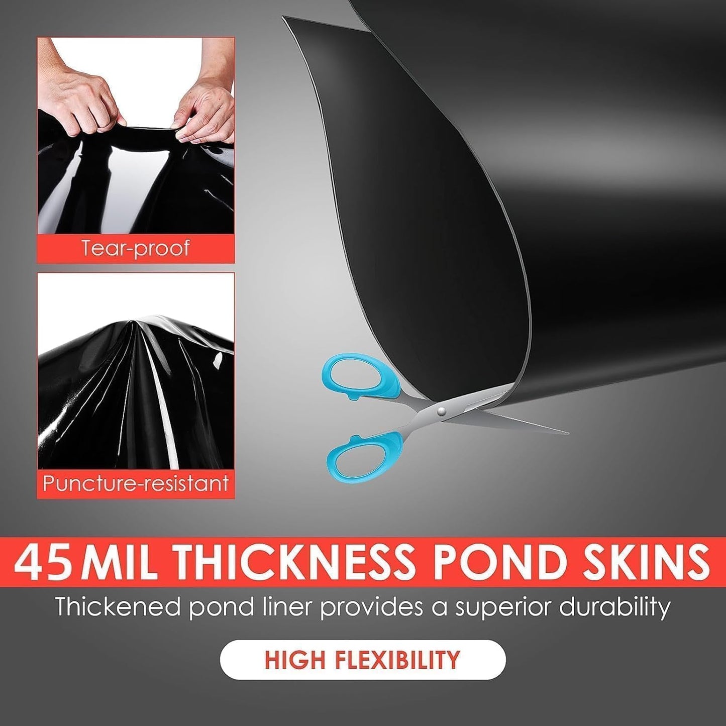 ExploreHorizon 10x15 Ft Pond Liner, 45 Mil EPDM Material,Flexible & Durable, UV Resistant & Easy to Cut for Koi Ponds, Waterfall Bases, Fountains & Water Gardens