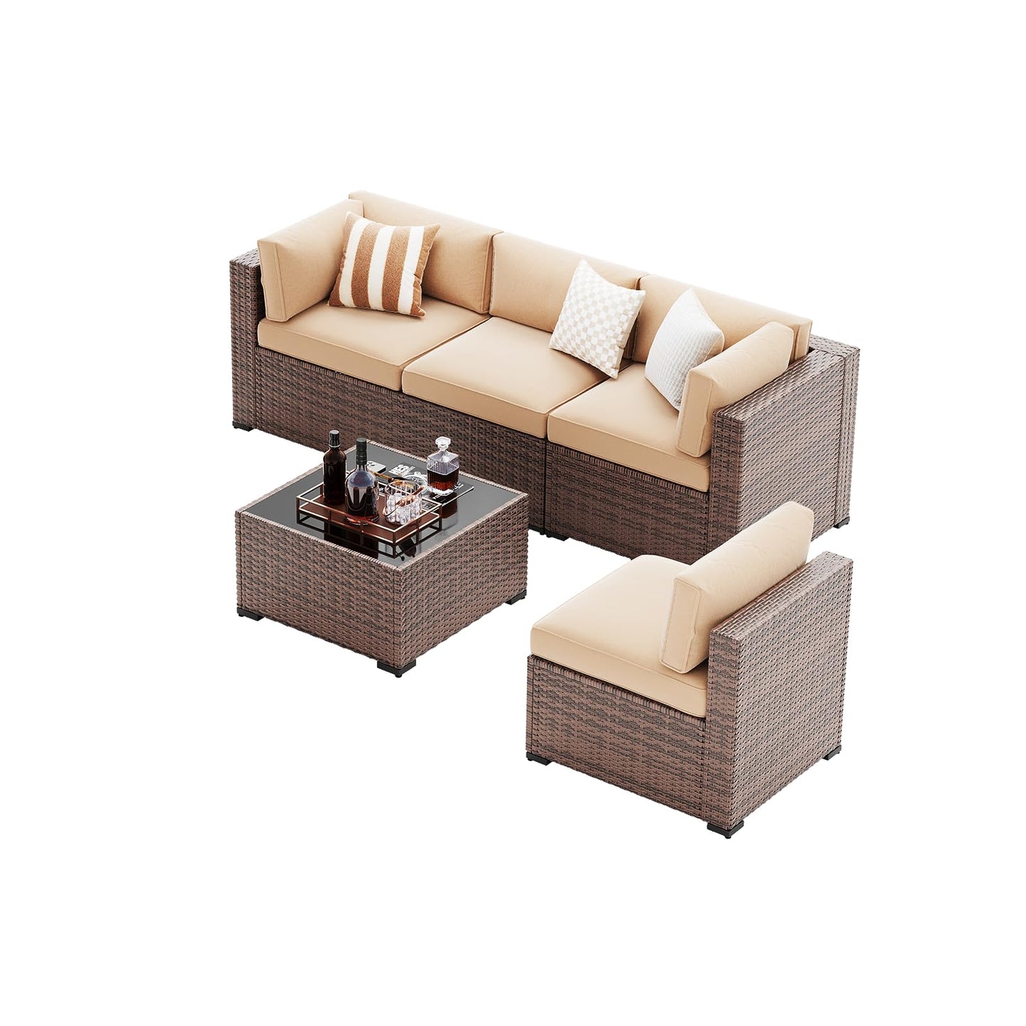 LazySunsets 6-Piece Patio Furniture Set, Wicker Rattan Outdoor Furniture with Thick Cushions, Patio Conversation Sets with Coffee Table,Cream