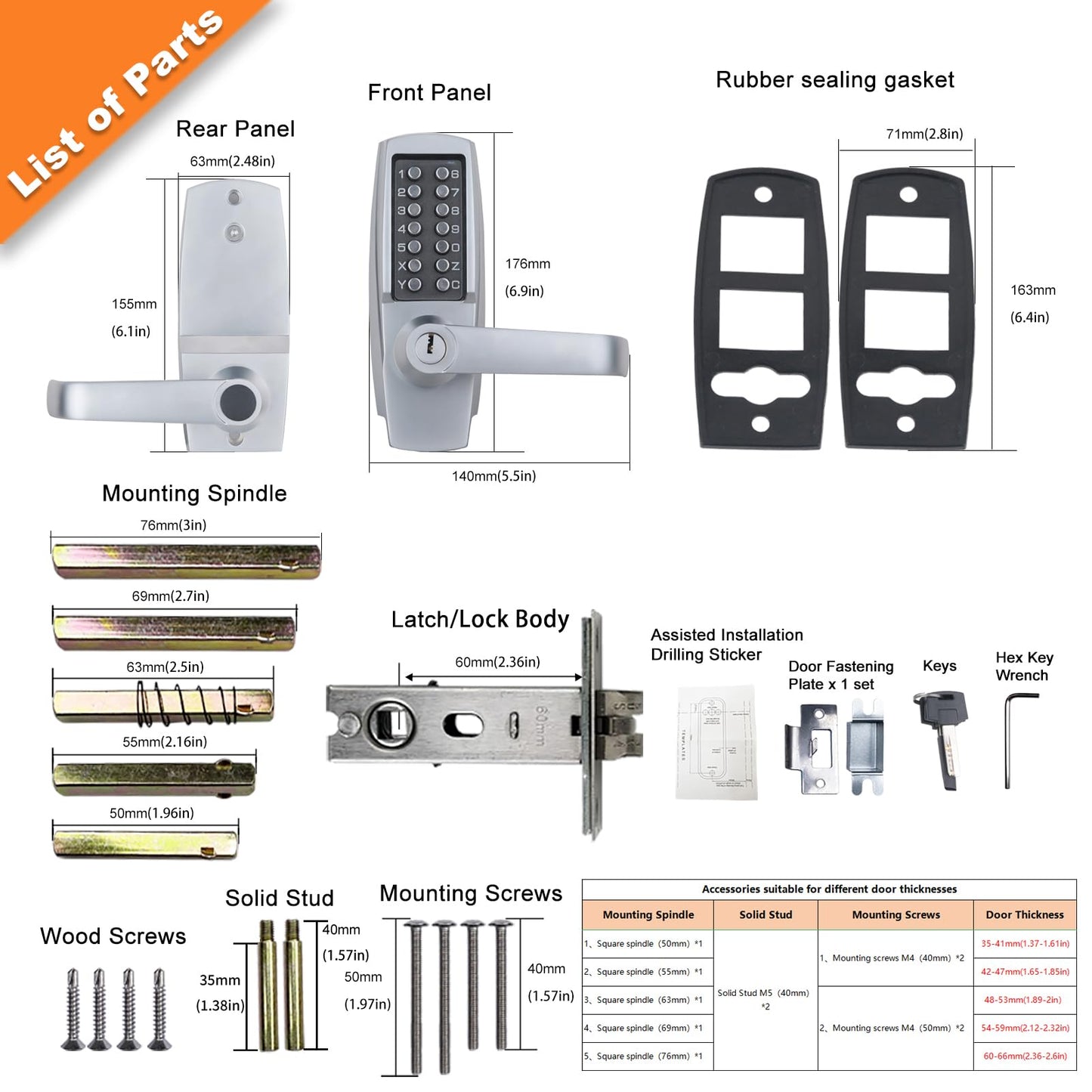 Mechanical Entry Door Lock, 14 Digital keypad,Weatherproof deadbolt with Handle, Security Heavy Duty Outdoor Lock Without Electronic, Easy Installation, for Home, Yard-gate, Office, Chrome