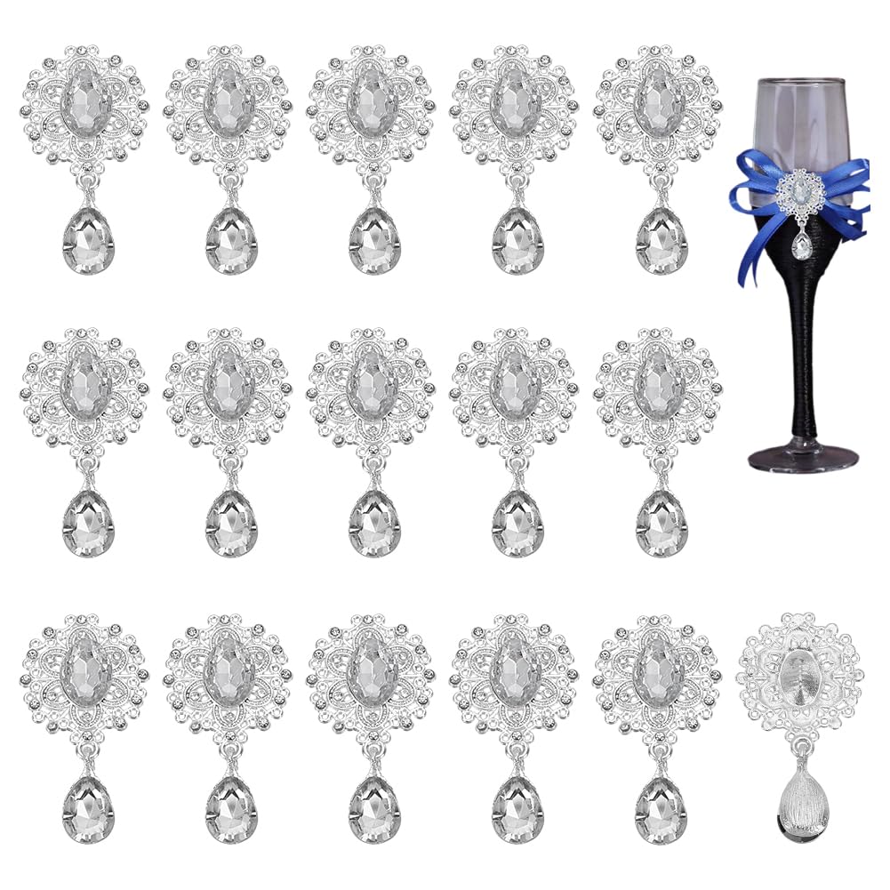 FINGERINSPIRE 16 Pcs Crystal Rhinestone Marquise for Brooches Making 1x1.89inch Crystal Color Teardrop Shape Alloy Rhinestone Embellishment for Brooch DIY Flower Brooch Pin Set for Women Lady-No Pin