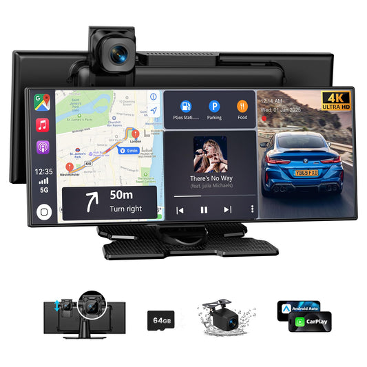 Carplay Screen for Car 11.5" Largest HD Screen for Carplay & Android Auto Car Stereo with 4K Dash Cam 1080P Backup Camera, GPS Navigation/Bluetooth/Mirror Link/Voice Control/AUX/FM/Siri