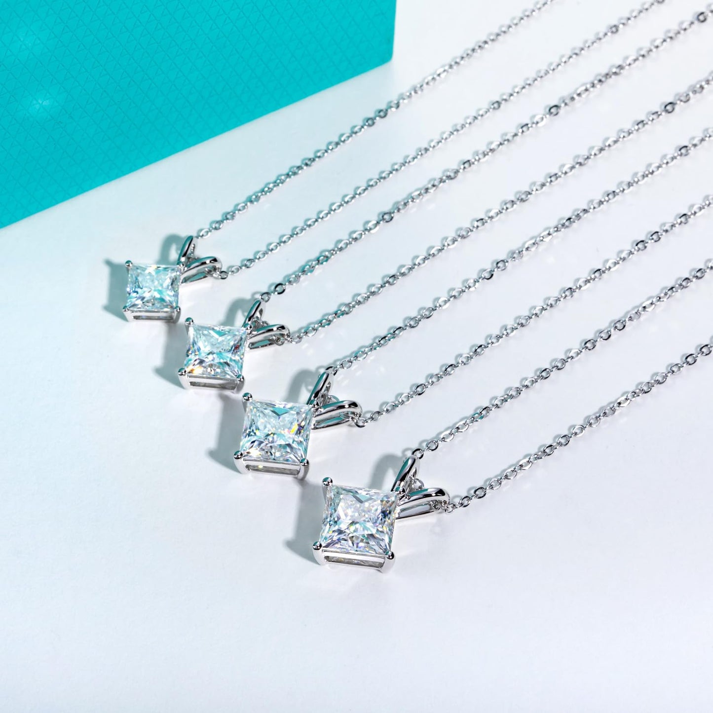 AnuClub Princess Cut Moissanite Pendant Necklace 2CT D Color VVS1 925 Sterling Silver Everyday Wear Necklace for Women Wife Her with Certificate, 40+2+3cm Adjustable Chain