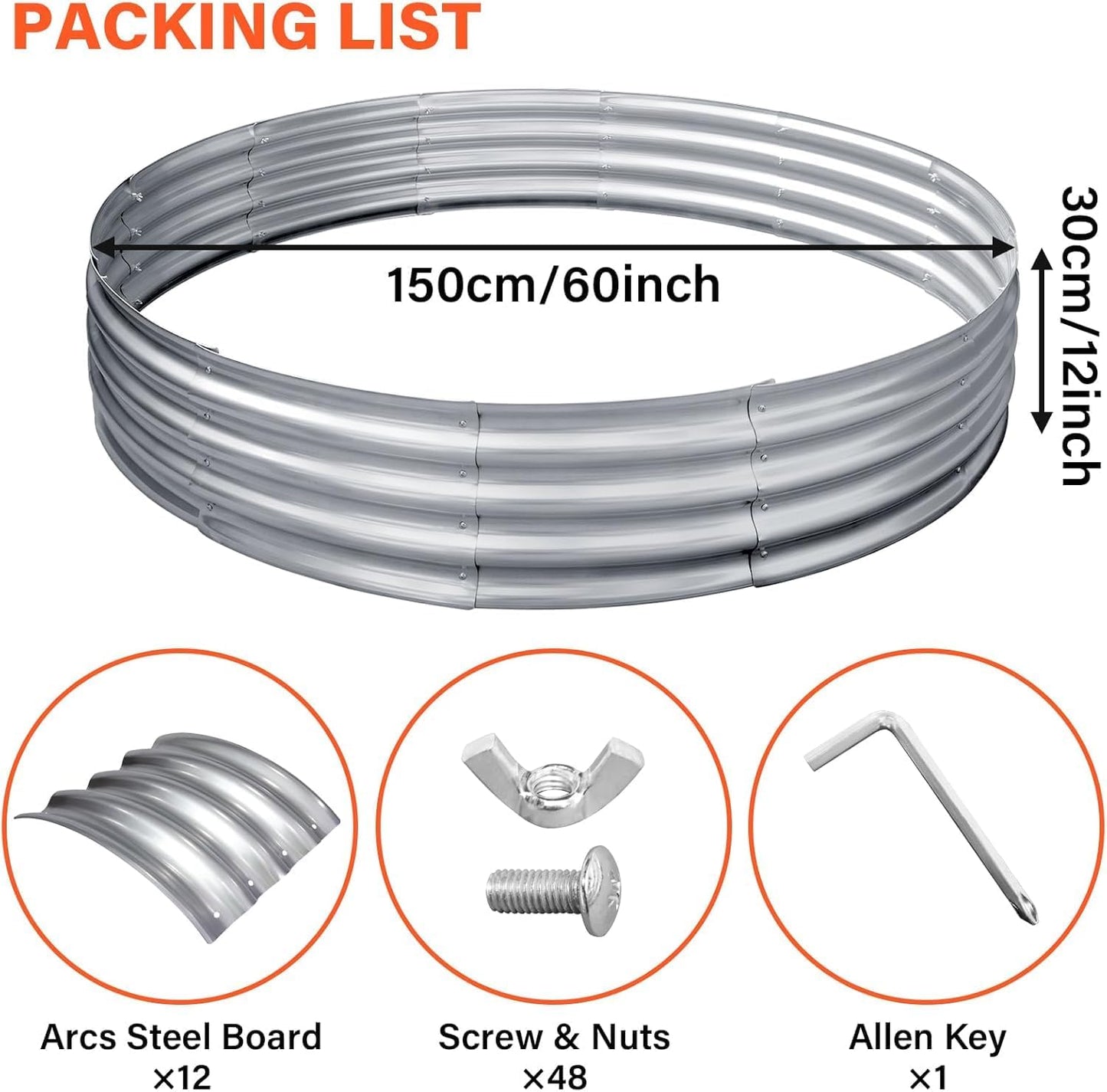 Eclaron 60 Inch Galvanized Steel Fire Pit Ring, 12 Inch Raised Heavy Duty Wood Burning Campfire Ring, Heat Resistant Outdoor Fireplace for Backyard, Patio & Camping