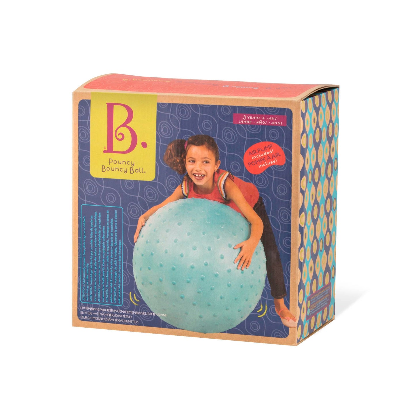 B. toys – 26-Inch Bouncy Hopper Ball Ride On Blue Sit & Bounce for Toddlers, Kids Big Ball for Jumping Play & Exercise Air Pump Included Pouncy Bouncy 3+ Years