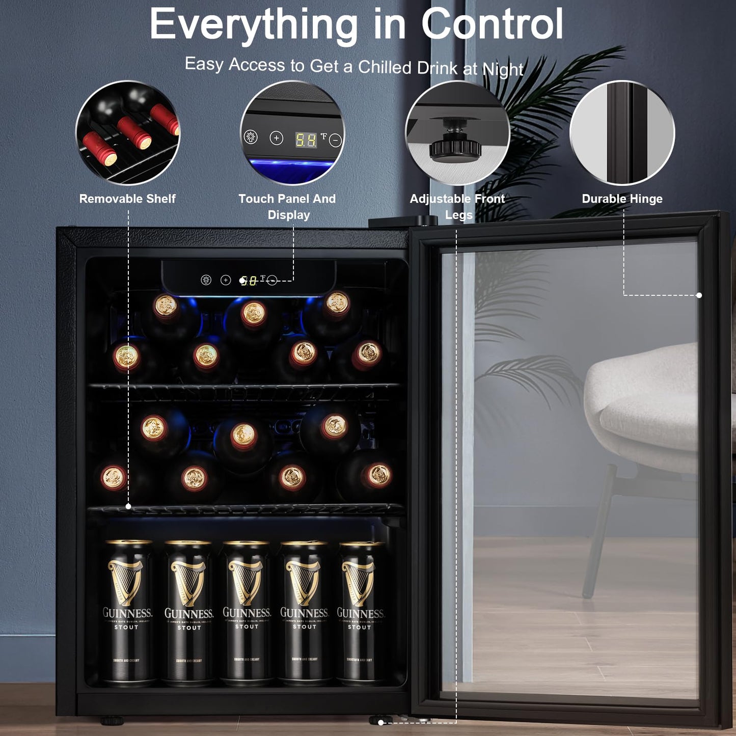 Antarctic Star Beverage Refrigerator Cooler 68 Can, Mini Fridge with Glass Door for Beer Drinks Wine,Freestanding Small Fridge with Electronic Temperature Control for Home and Bar,1.7 cu.ft