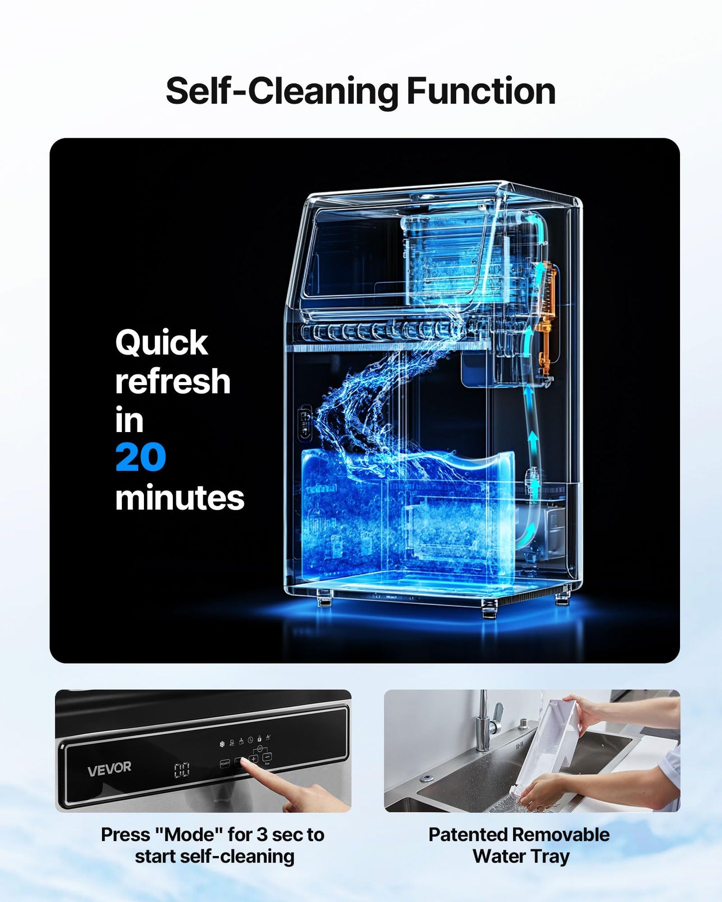 VEVOR Commercial Ice Maker Machine, 130Lbs/24H with 33Lbs Storage, 45 Cubes per Cycle, Stainless Steel Freestanding & Under Counter Ice Maker with LED Display & Self-Cleaning, for Home Bar Restaurant