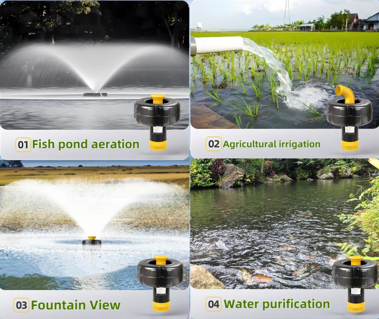 Schupethauer Pond Fountain Aerator, 1HP 110V 750W 15000 GPH PowerfuI Floating Fountain Pump, Unpack and Deploy, with 100FT Power Cord, Timer, Aerating Fountain for Large Ponds Lakes Jet System