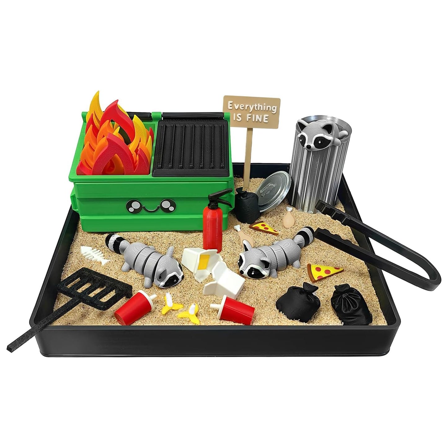 Dumpster Fire Zen Garden for Desk Decor with Mini Dumpster Fire Raccoon, Dumpster Zen Garden, Stress Relief Funny Gifts for Coworkers, Birthday,Office Desk Accessories