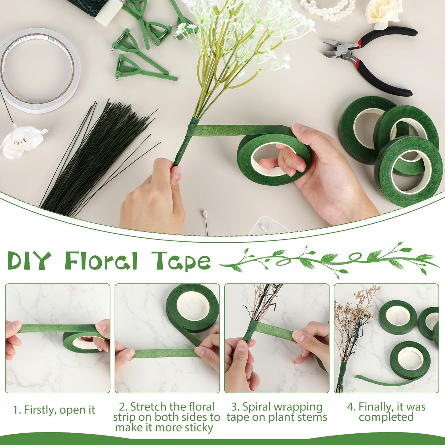 Floral Wire Arrangement Tool,DIY Bouquet Making Supplies with 5 Floral Tapes 20 Pearl Corsage Wrist Bands 20 Triangular Brooches,50 Boutonniere Pins,100 Flower Wire for Corsages Bouquet Accessories