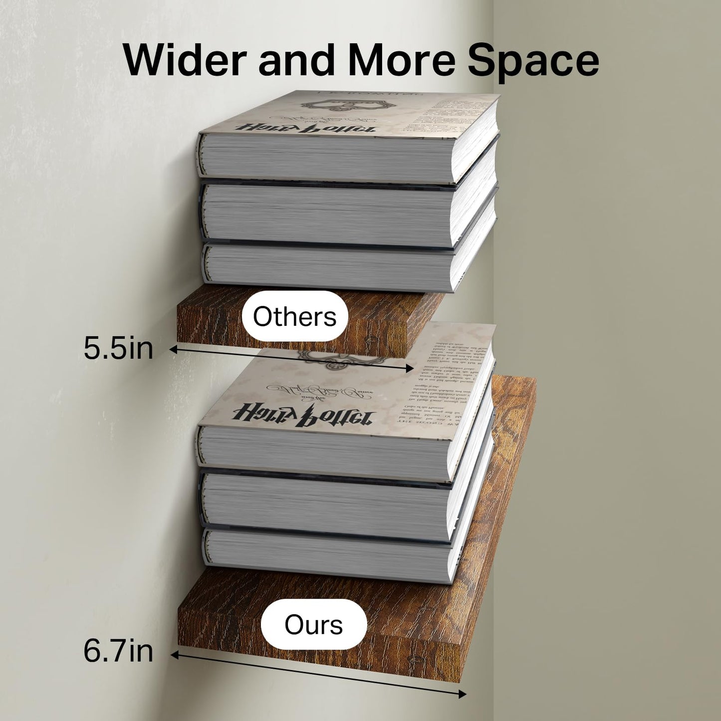 BAYKA Floating Shelves Set of 2, 22.5 inches Farmhouse Rustic Wood Wall Mounted Shelves for Bathroom, Bedroom, Living Room or Kitchen, Hanging Shelf Decor Book with 22lbs Capacity, Rustic Brown