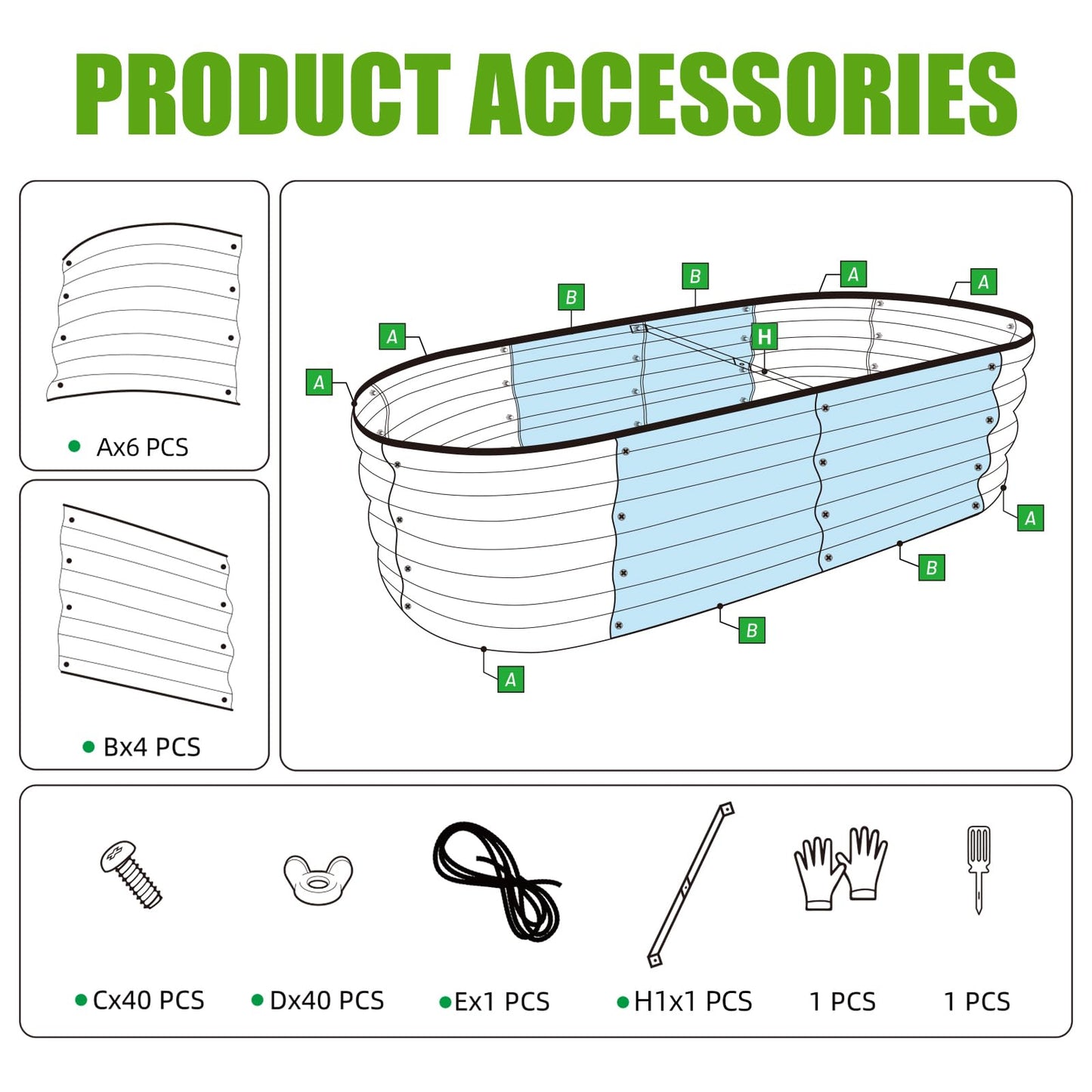 SnugNiture Galvanized Raised Garden Bed Outdoor, 2 Pcs 4x2x1ft Oval Metal Planter Box for Planting Plants Vegetables, White