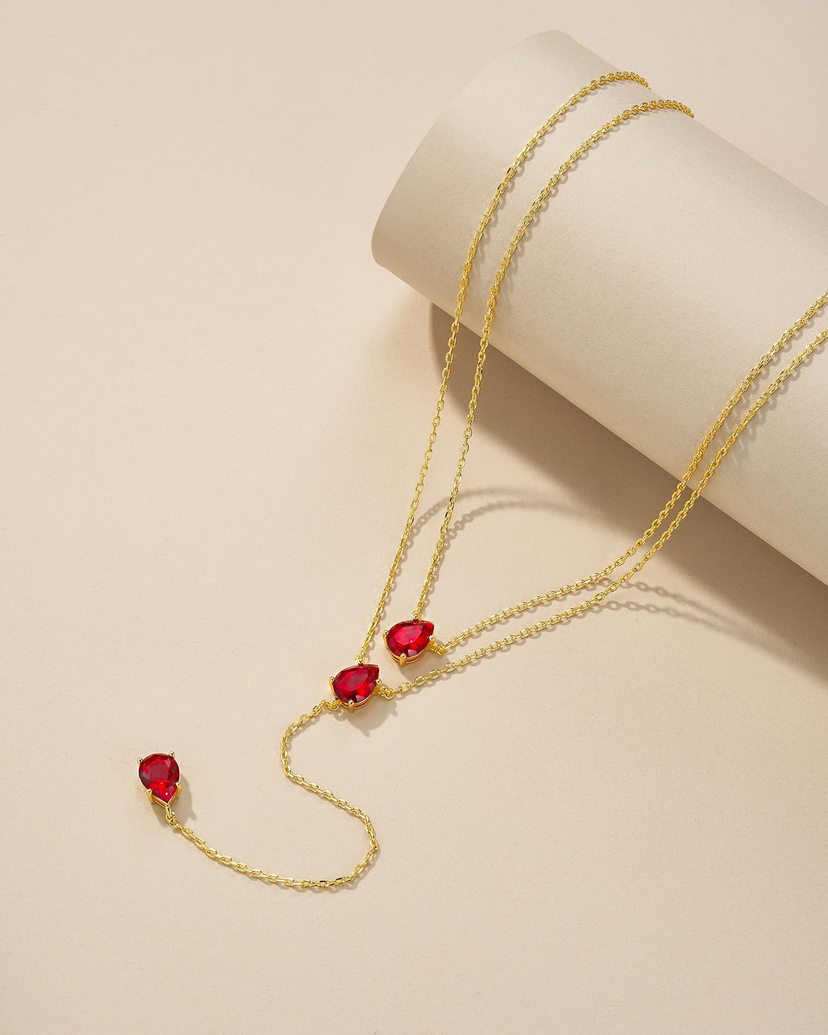 SNGIA Long 18K Gold Plated Blue Green Red Layered Pendant Necklace For Women (Emerald, Ruby, Seafoam, Sky, Sapphire, Pink), Dainty Birthstone Necklace, Statement Necklace Jewelry Gifts.