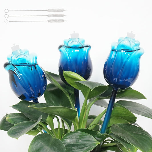 YEH-HOME Large Plant Watering Globes Set of 3-10 oz Indoor/Outdoor Large Self Watering Globes Planter Insert, for Mother/Father/Friend/Plant Enthusiasts (Blue Rose)