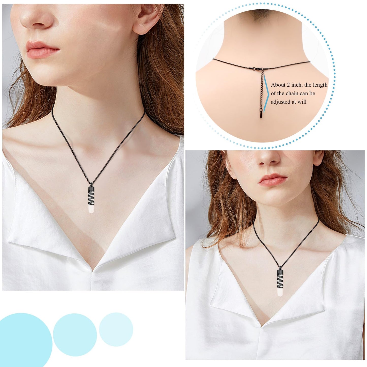Oinsi Clear Glass Tube Cremation Jewelry for Men Women Ashes Holder Necklace Keepsake Cylinder Memorial Pendant Angel wings Urn Necklace (Black)