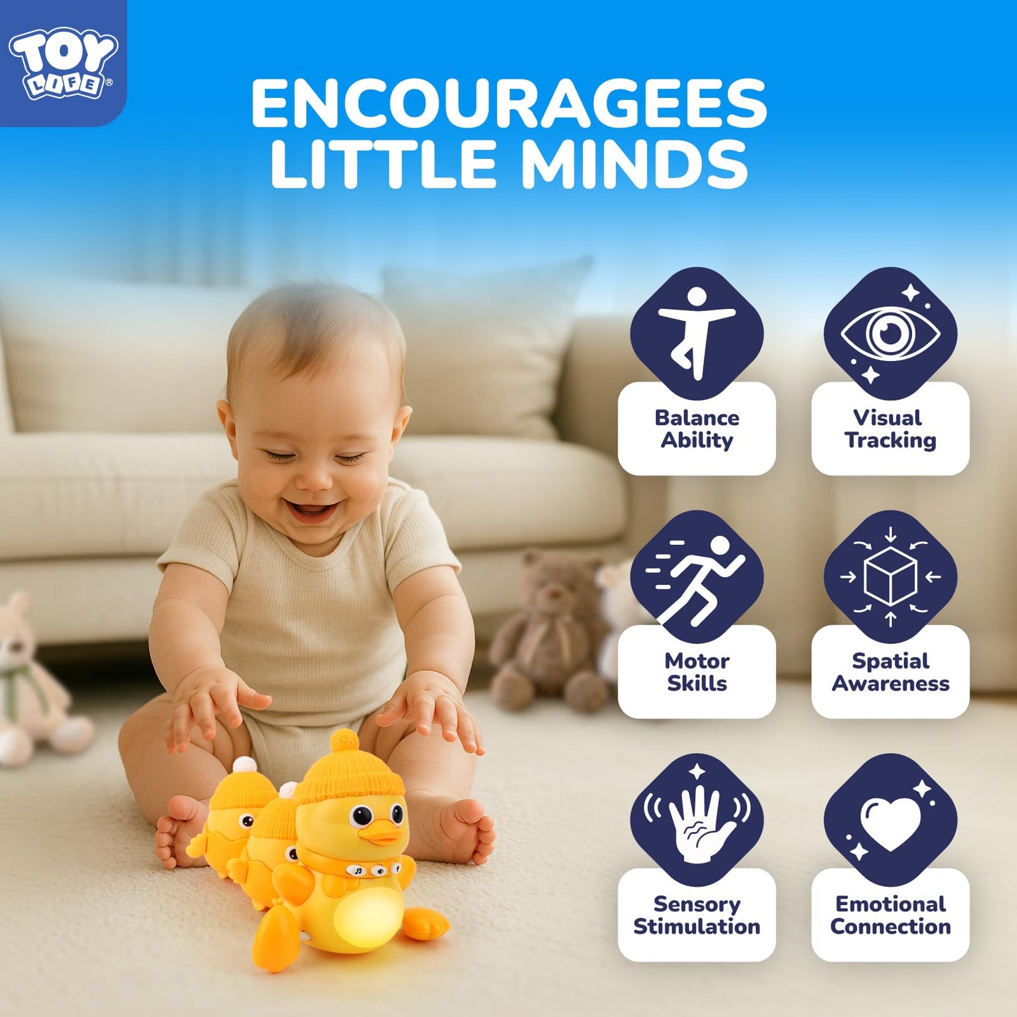 TOY Life Baby Tummy Time Toys 6-12 Months Musical Crawling Toys Dancing Duck Toy Set with Mama & Baby Ducklings, Interactive Duck Family, Easter Birthday Gift for 1 Year Old Boy Girl