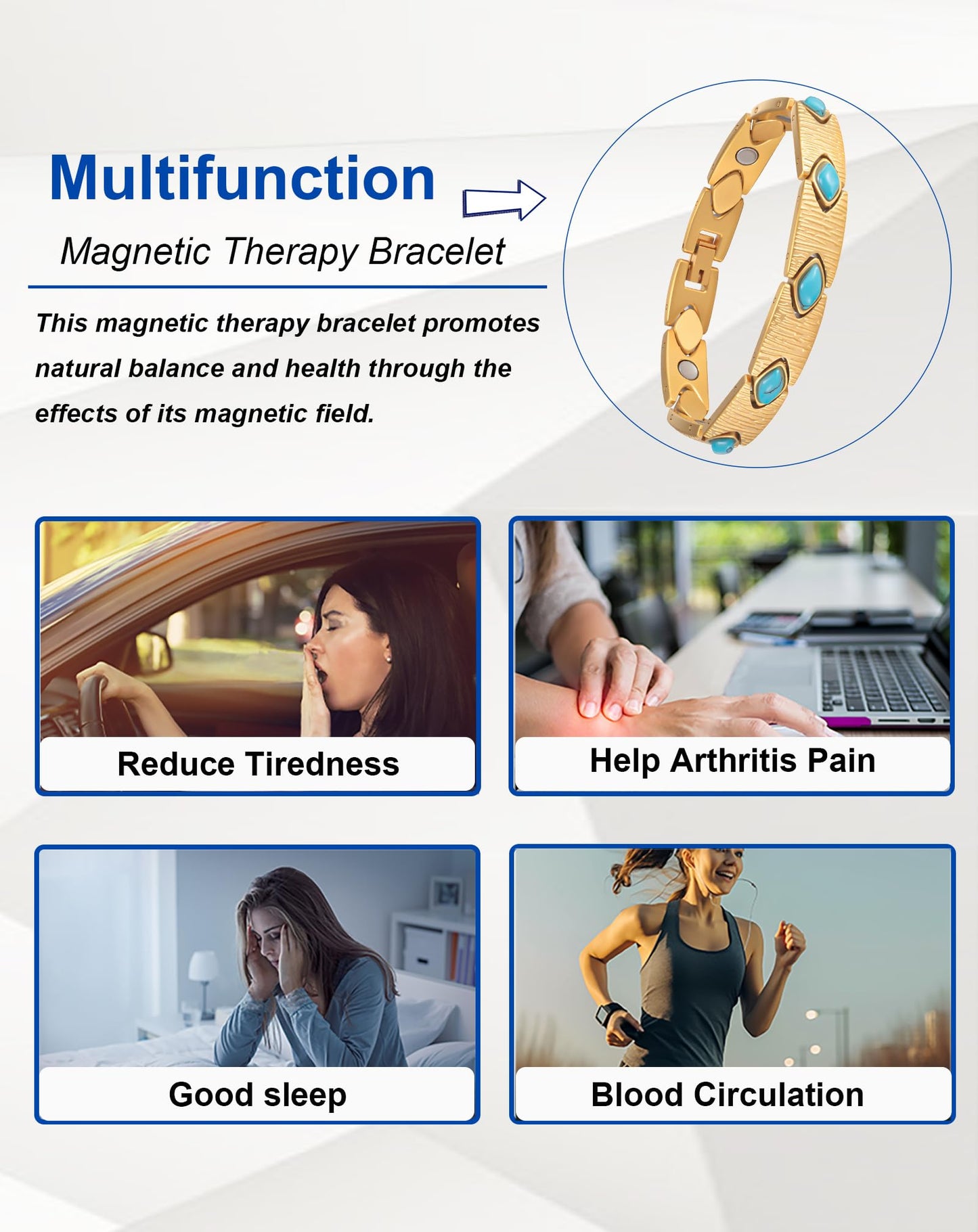 MagSølv Magnetic Bracelets for Women, Gold Stainless Steel Magnetic Bracelets for Women, Adjustable Jewelry Gifts
