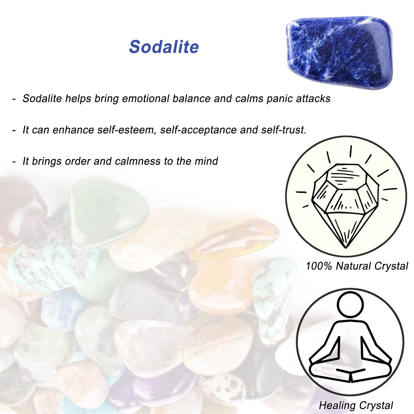 Sodalite Healing Crystal Stones, 1.25-2.0" Large Reiki Healing Gemstones Natural Tumbled Polished Stones for Energy Witchcraft Therapy Meditation