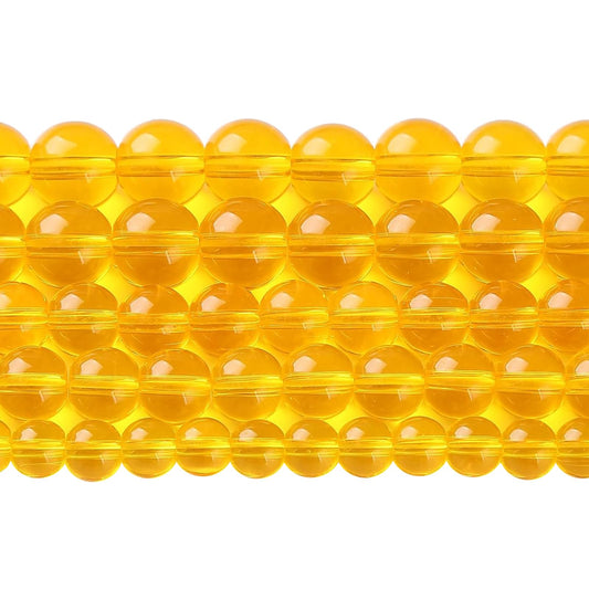 32pcs 12mm Smooth Yellow Crystal Glass Beads Citrine Round Loose Beads for Jewelry Making DIY Bracelet Necklace 15" Energy Healing Power Stone Beads