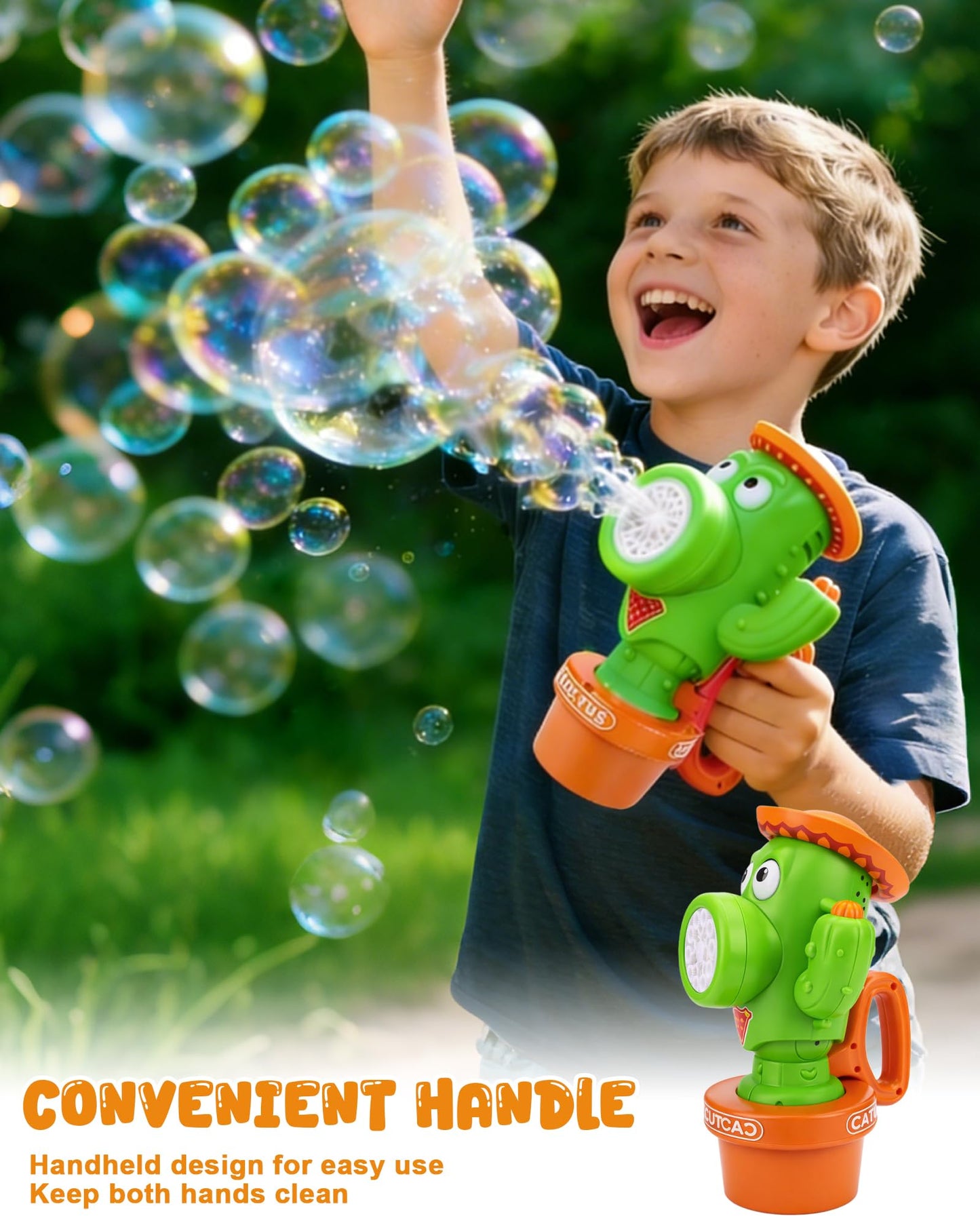Vodolo Cactus Bubble Machine for Kid, Handheld Automatic Bubble Blower with Lights and Music， Swing Dance Bubble Maker Blower Blaster Outdoor Toys
