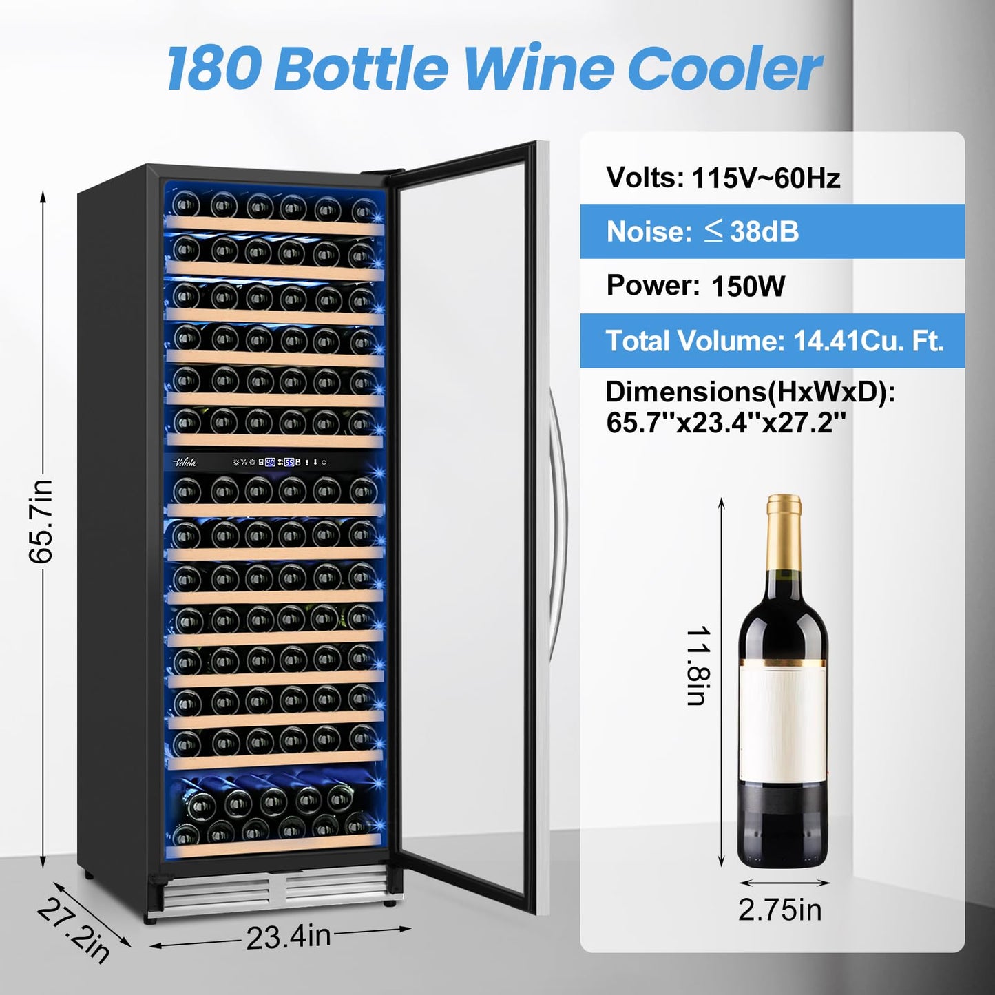 Velieta 180 Bottles Wine Fridge 24 Inch Dual Zone Wine Cooler Refrigerator Freestanding Wine Refrigerator with Glass Door and Safety Lock, Large Wine Cellar for Home, Office, Kitchen
