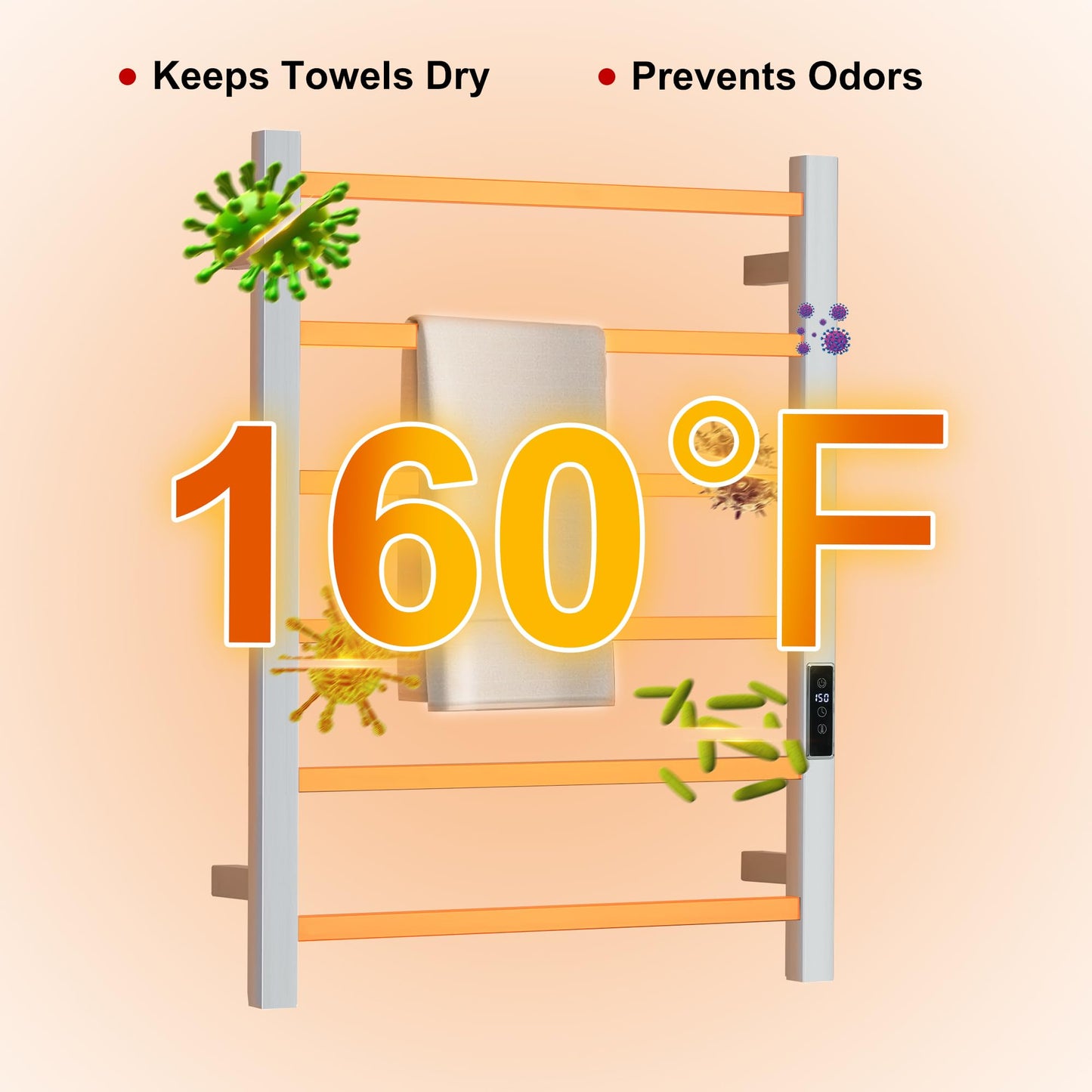 BLARALA Heated Towel Racks for Bathroom, Wall Mounted Electric Towel Warmer Racks with Timer & Temperature Control, Stainless Steel Towel Heater for Bathroom (Square-Brushed 6 Bars)