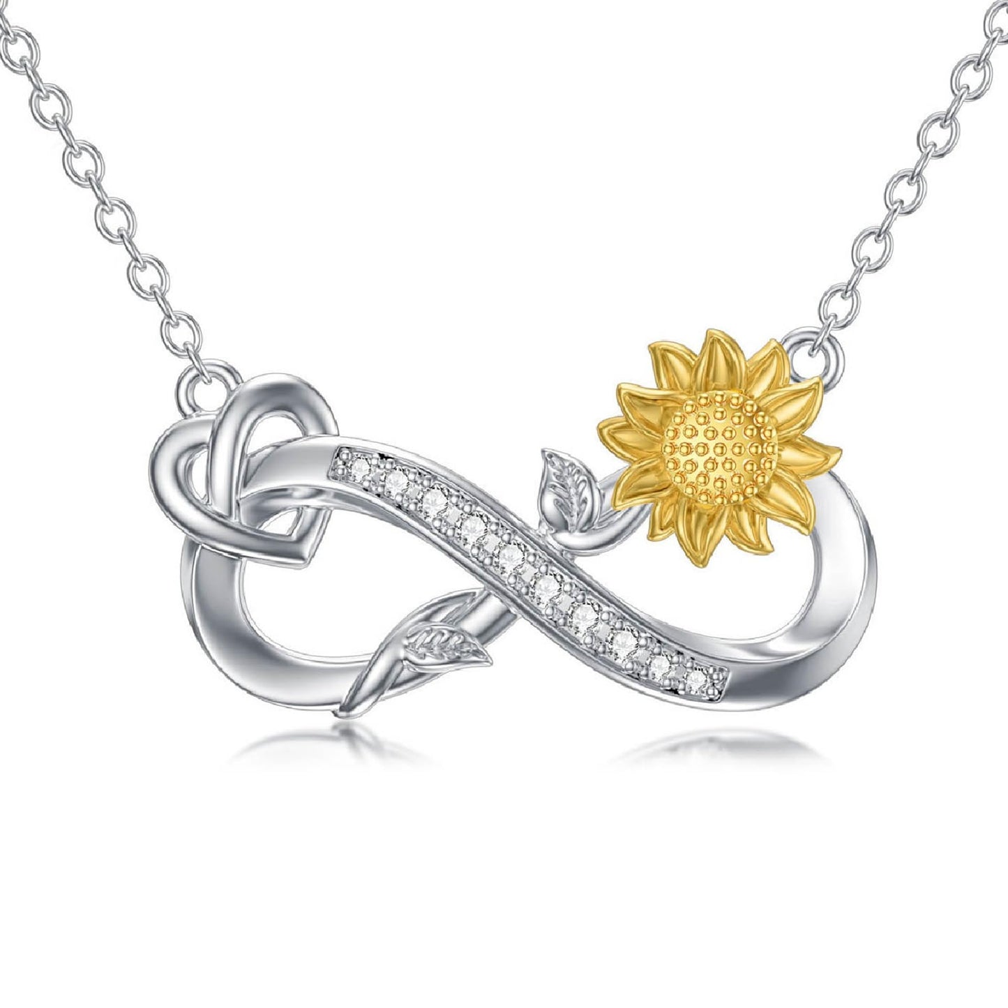 ZBA Natural Diamond Sunflower Necklace Sterling Silver Infinity Jewelry for Women Valentines Mothers Day Gifts for Mom Mother Her Wife Girlfriend Anniversary