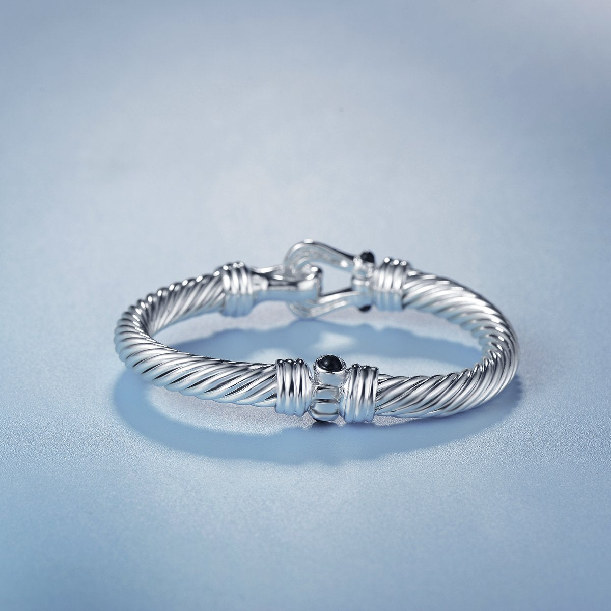 UNY JEWEL Twisted Cable Bracelet Luxury Inspired Women Jewelry Horse Shoe Cuff Open Bangle Christmas Gifts (Silver)