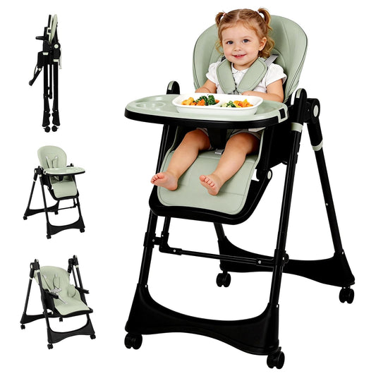 3-in-1 Baby High Chair with Soothing Rocker | Convertible Baby High Chair for Babies and Toddlers | Brake Wheels, Easy Clean, Space Saving | Adjustable, Removable Tray (Black Green)