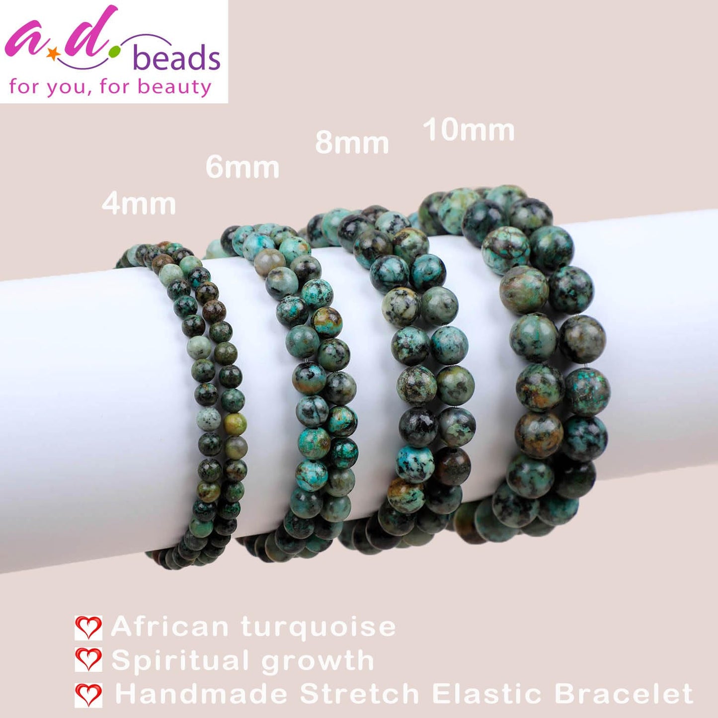 AD Beads Handmade Gemstone Stretch Elastic Bracelet Crystal Healing Reiki Nature's Beauty and Spiritual Essence Unisex (6mm, African Turquoise (Spiritual Growth))