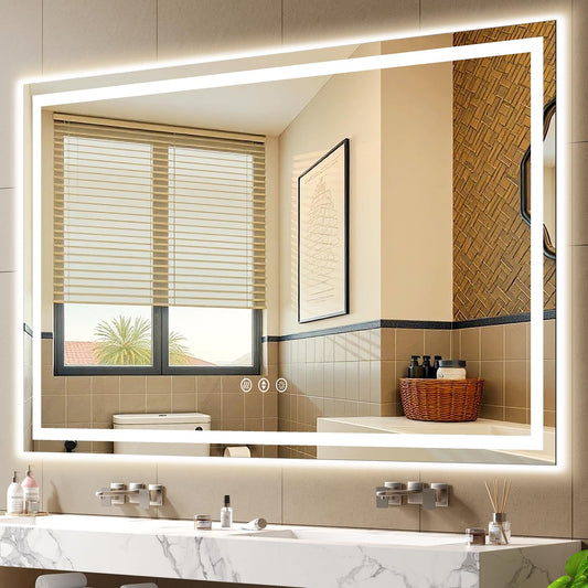 72x36 LED Bathroom Mirror with Lights - Dimmable, Anti-Fog, 3 Color Backlit & Front Lit Mirror for Bathroom, Shatter-Proof Tempered Glass, Easy Installation