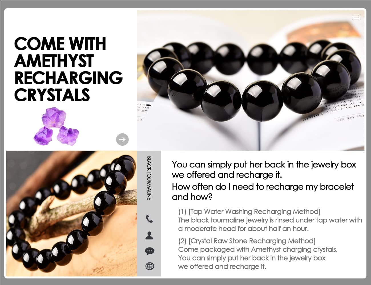 Black Tourmaline Bracelet 2 PCS: 8MM & 10MM | 3A Grade Natural Chakra Crystal Jewelry | Birthstone of October, Fit 6"-8" Wrist Size, Bring Luck, Peace & Love, Feng Shui for Friends Familys