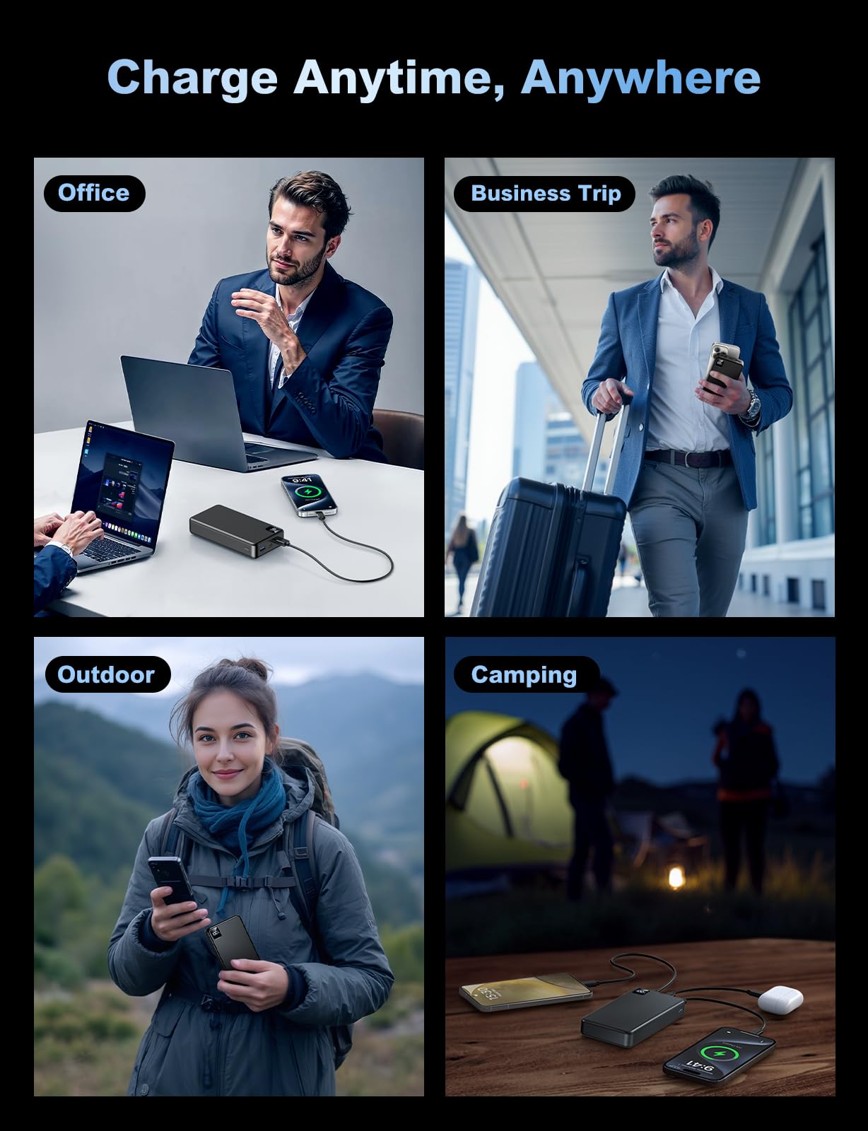 Portable Charger Power Bank, PD 22.5 W Fast Charging Large Capacity Battery Pack, 56800mAh Portable Phone Charger for Travel Camping Essential Compatible with iPhone 17/16/15/14/13 Series, iPad-Black