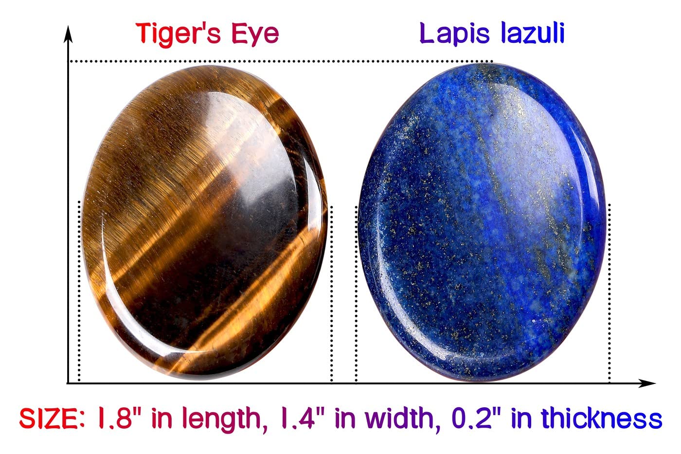 QINJIEJIE 2PCS Worry Stones for Anxiety Tiger's Eye Lapis Lazuli Crystals Hand Carved Thumb Stones Pocket Meditation Oval Shaped Crystal Natural Reiki Relax Palm Stone Gift for Men