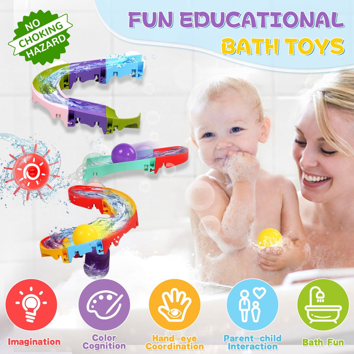Fajiabao Toddler Bath Toys for Kids Ages 1-3 3-5 Bathtub Toys DIY Slippery Slide Track Fun Baby Shower Toys Birthday Gifts for Boys Girls Bath Time 1 2 3 4 5 6